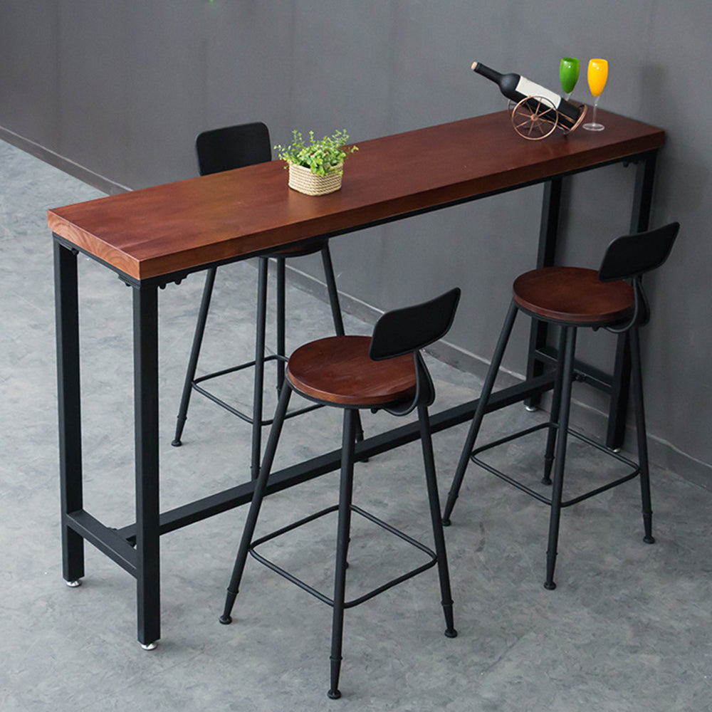 Industrial Rectangle Pine Wood Bar Table Set 1/4 Pieces Counter Table with High Stools