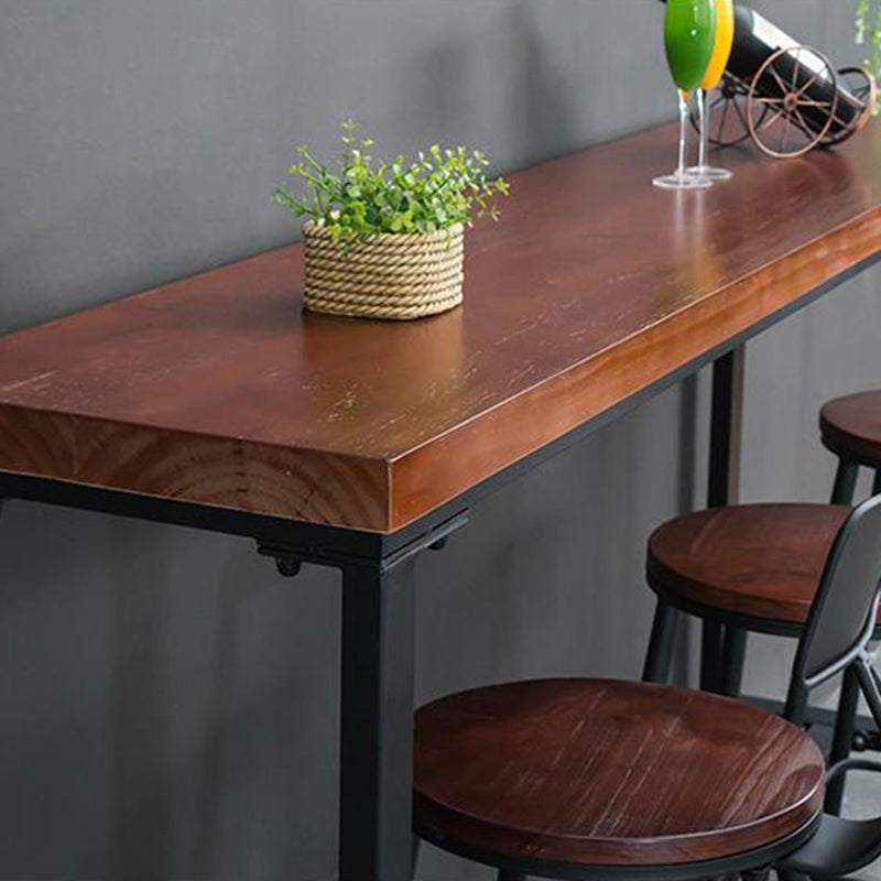 Industrial Rectangle Pine Wood Bar Table Set 1/4 Pieces Counter Table with High Stools