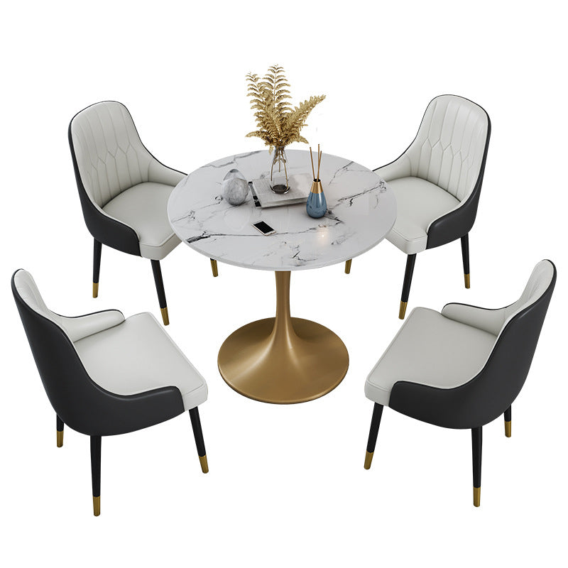 Glam Faux Marble Dining Table Set Round 1/2/4/5 Pieces Dining Set