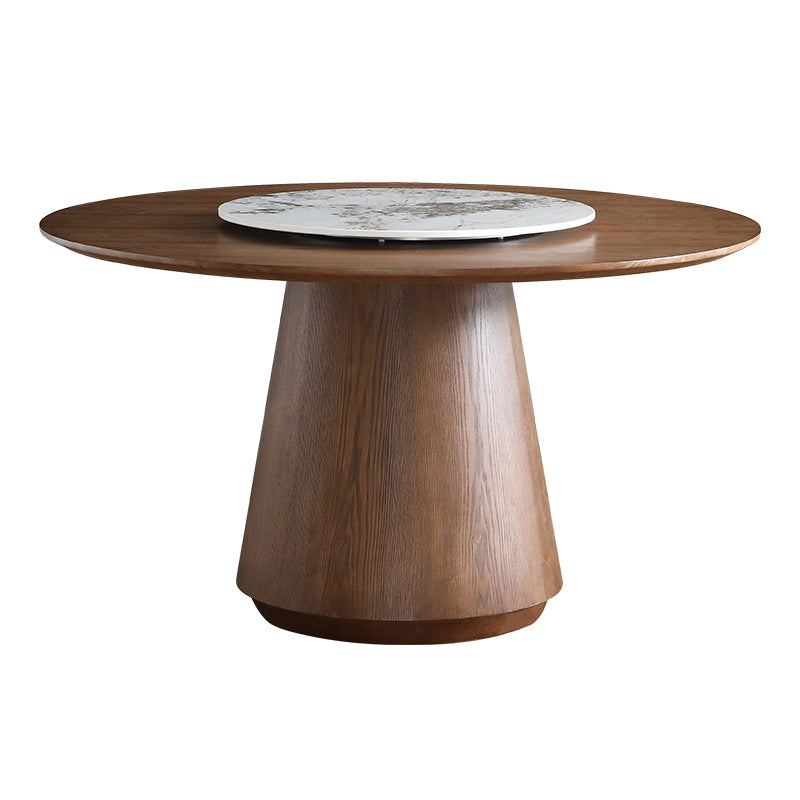 Round Brown Sintered Stone Dining Table Modern Convertible Furniture with Pedestal Base