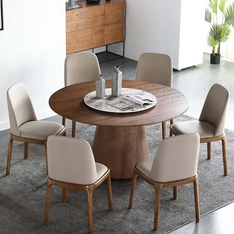 Round Brown Sintered Stone Dining Table Modern Convertible Furniture with Pedestal Base