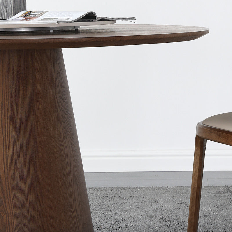 Round Brown Sintered Stone Dining Table Modern Convertible Furniture with Pedestal Base