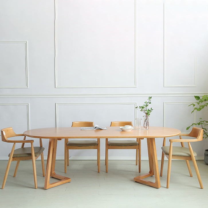 Solid Wood Dining Table Oval Dining Table with Double Pedestal Base