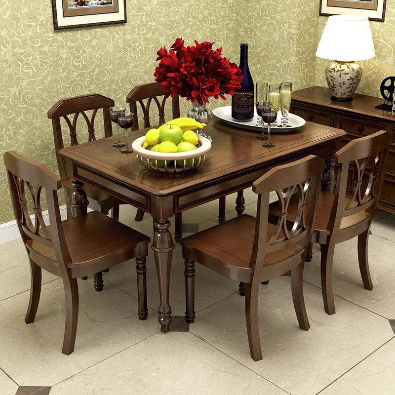 Solid Wood Top Dining Table Mid-Century Modern Dining Table with 4 Wood Legs