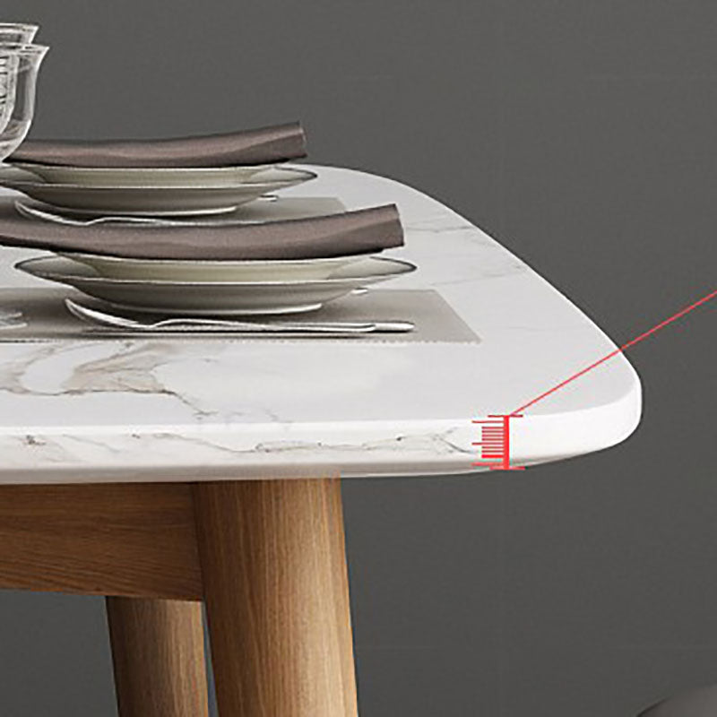 Stone Top Dining Table Mid-Century Modern Table with 4 Wood Legs