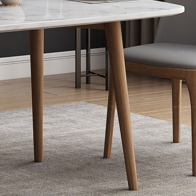 Stone Top Dining Table Mid-Century Modern Table with 4 Wood Legs