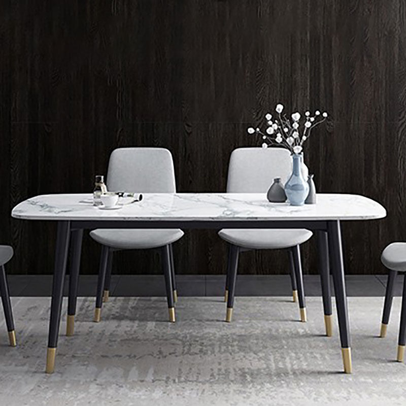 Stone Top Dining Table Mid-Century Modern Table with 4 Wood Legs