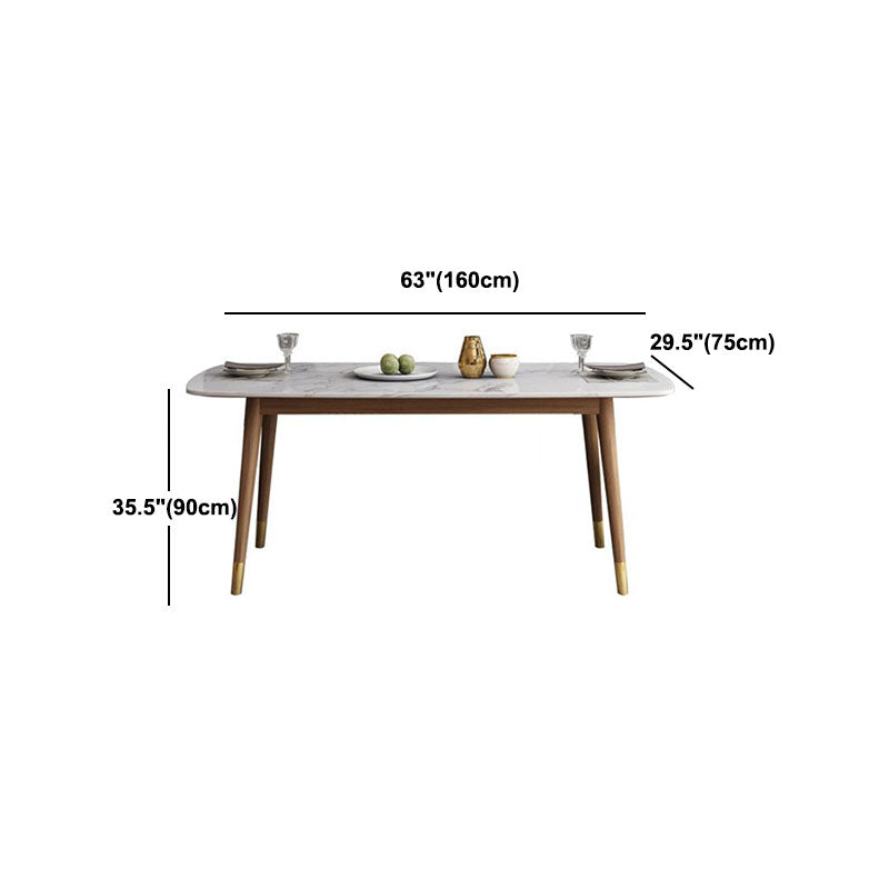 Stone Top Dining Table Mid-Century Modern Table with 4 Wood Legs