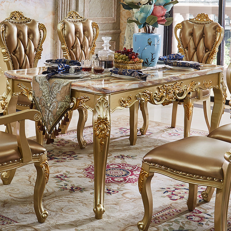 Marble Top Dining Table Rectangle Dining Table with 4 Wood Legs