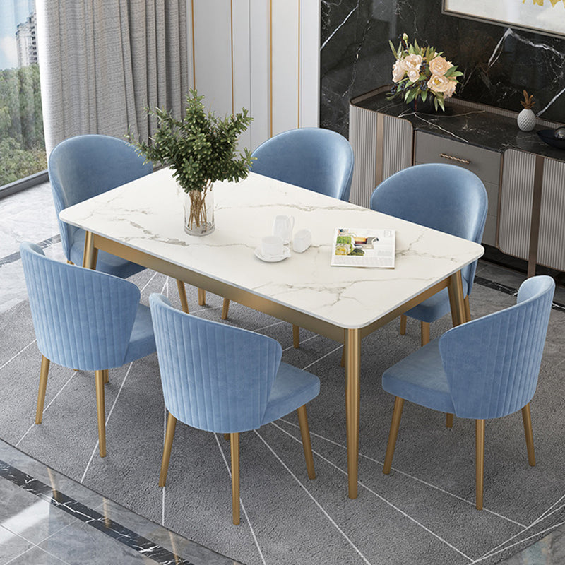 White Stone Top Dining Table Contemporary Rectangle Dining Table with 4 Legs