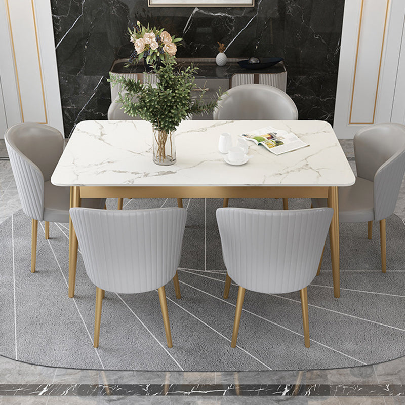 White Stone Top Dining Table Contemporary Rectangle Dining Table with 4 Legs