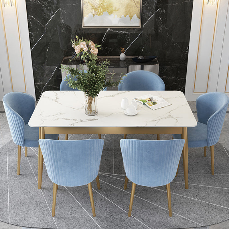 White Stone Top Dining Table Contemporary Rectangle Dining Table with 4 Legs