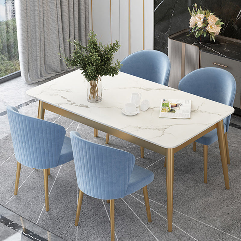 White Stone Top Dining Table Contemporary Rectangle Dining Table with 4 Legs