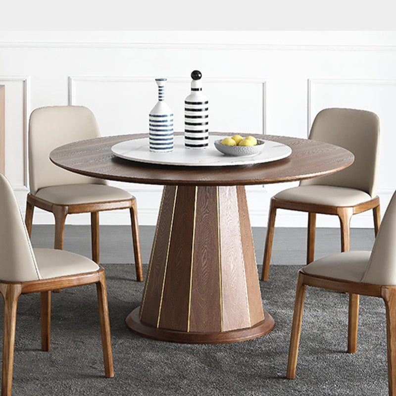 Wood Contemporary Round Dining Table Matte Finish Pedestal Table for Home