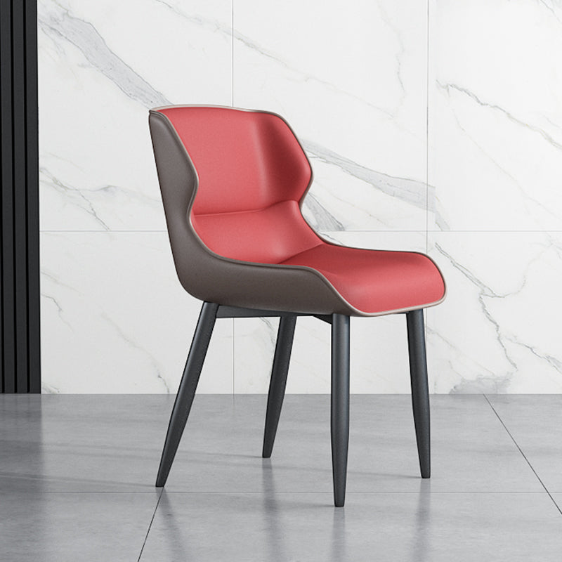 Faux Leather Armless Dining Chairs Modern Steel Legs Dining Side Chair