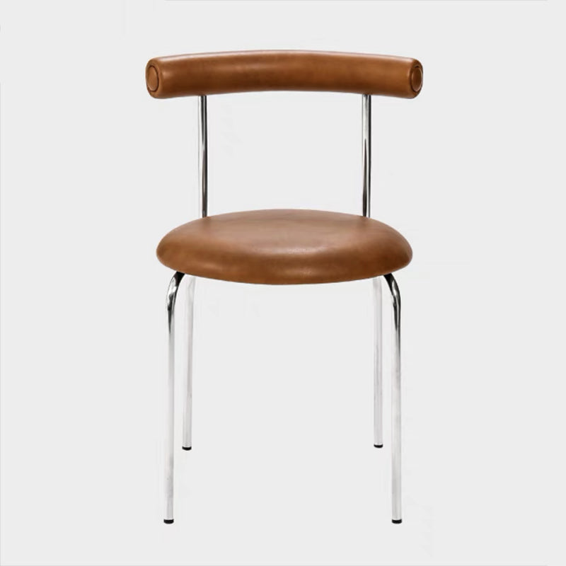 Silver Metal Legs Armless Dining Chairs Modern Faux Leather Dining Side Chair