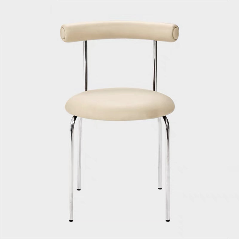 Silver Metal Legs Armless Dining Chairs Modern Faux Leather Dining Side Chair