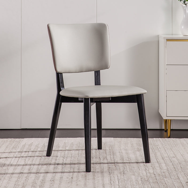 Solid Wood Frame Dining Chairs Modern Faux Leather Armless Chair