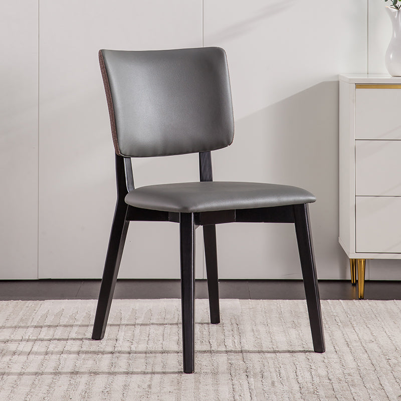 Solid Wood Frame Dining Chairs Modern Faux Leather Armless Chair