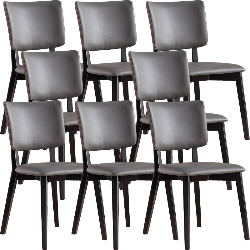 Solid Wood Frame Dining Chairs Modern Faux Leather Armless Chair