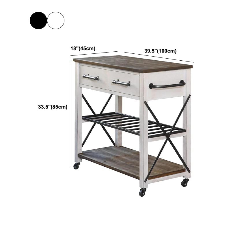Modern Rolling Kitchen Cart Wood Rectangular Kitchen Island Cart with Open Storage