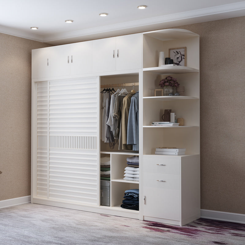 Modern White Wardrobe Armoire Wooden Wardrobe Cabinet with Shelves