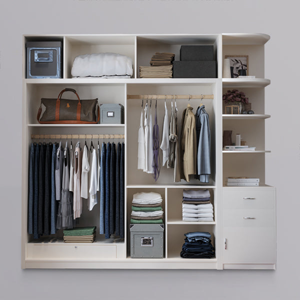 Modern White Wardrobe Armoire Wooden Wardrobe Cabinet with Shelves