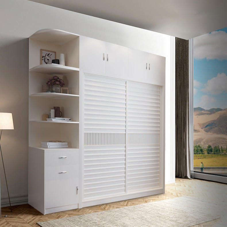 Modern White Wardrobe Armoire Wooden Wardrobe Cabinet with Shelves
