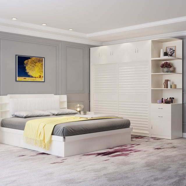 Modern White Wardrobe Armoire Wooden Wardrobe Cabinet with Shelves