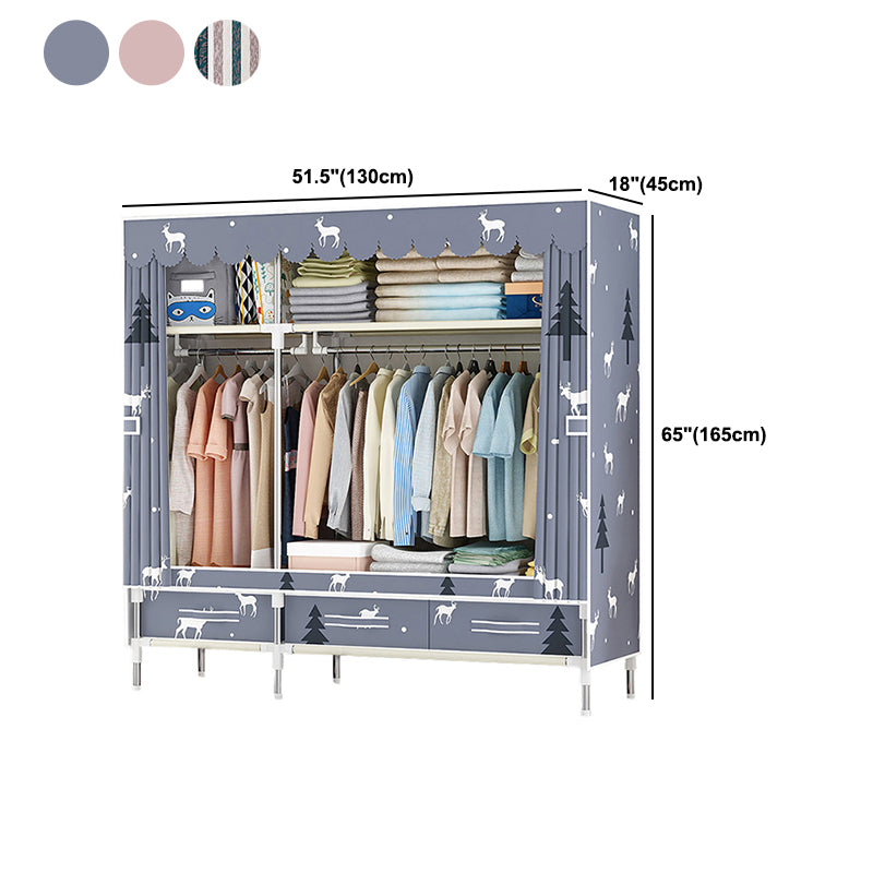 Steel Frame Wardrobe Cabinet Modern Style Wardrobe Armoire with Drawer