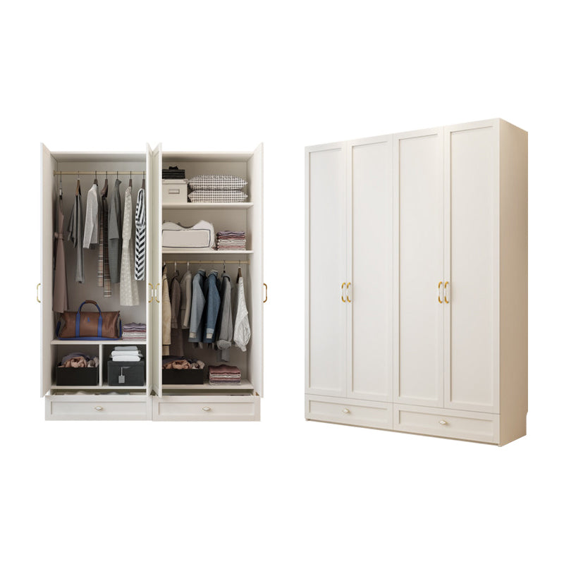 White Wardrobe Closet Engineered Wood Wardrobe Armoire with Drawer