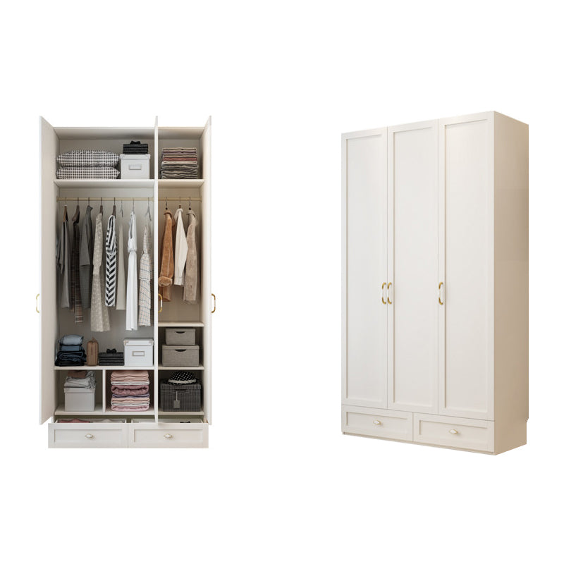 White Wardrobe Closet Engineered Wood Wardrobe Armoire with Drawer