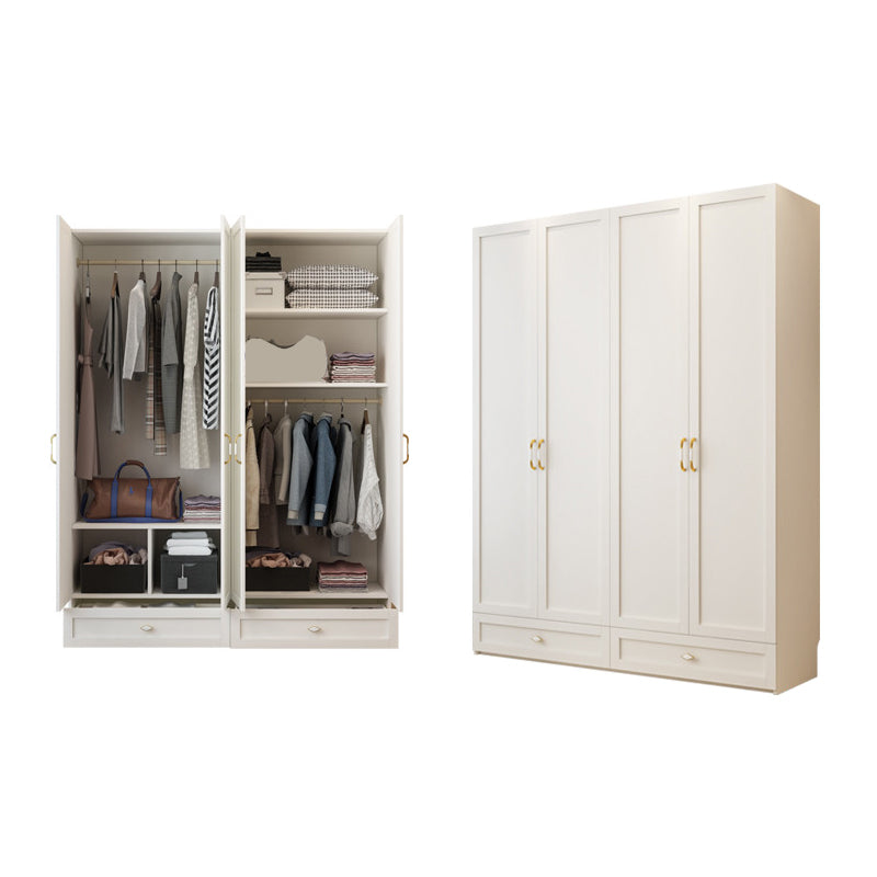 White Wardrobe Closet Engineered Wood Wardrobe Armoire with Drawer