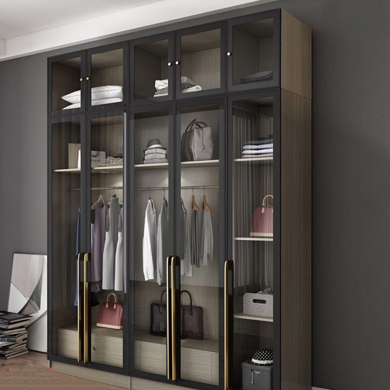 Contemporary Style Wardrobe Gray Colour Glass Wardrobe Closet