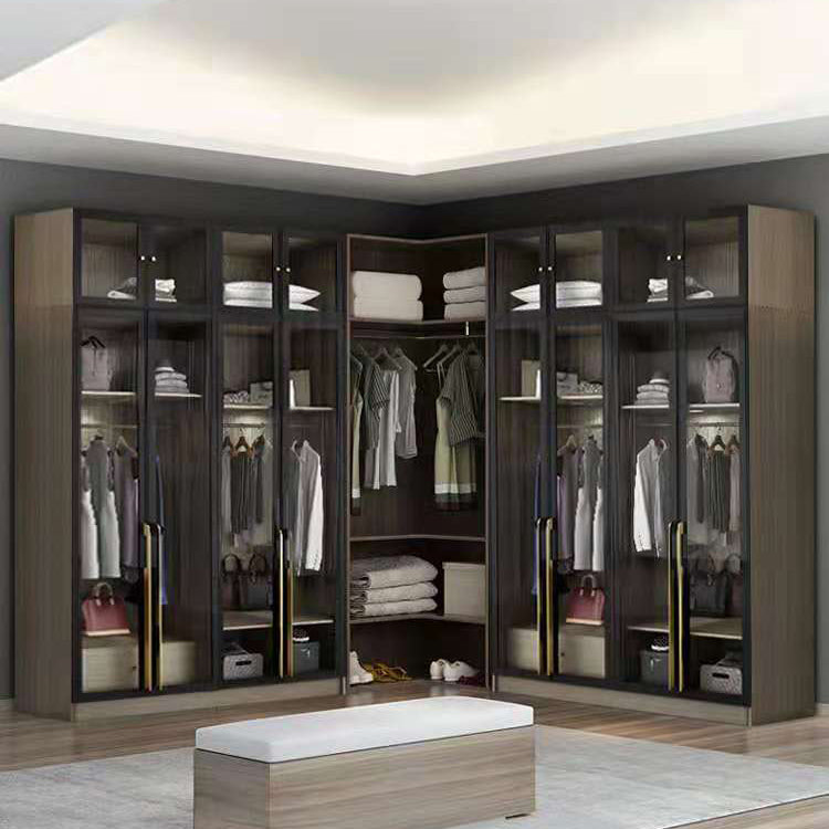 Contemporary Style Wardrobe Gray Colour Glass Wardrobe Closet