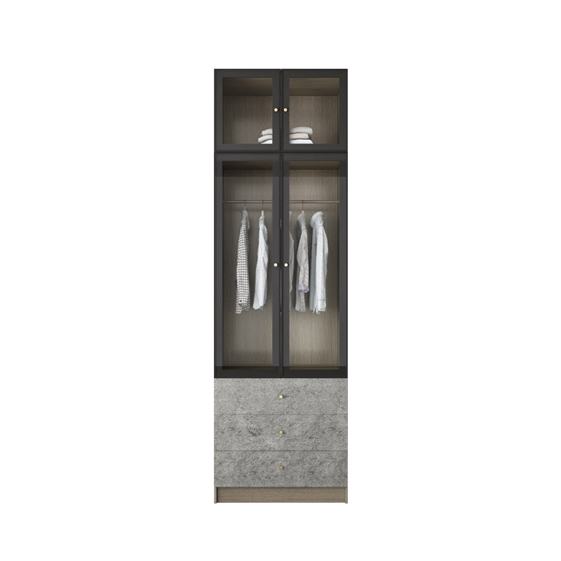 Contemporary Style Wardrobe Gray Colour Glass Wardrobe Closet