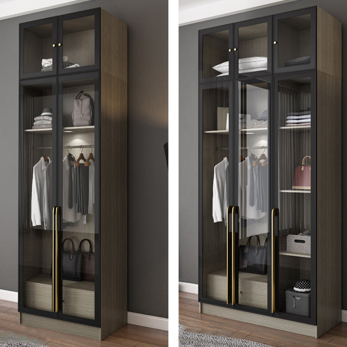 Contemporary Style Wardrobe Gray Colour Glass Wardrobe Closet