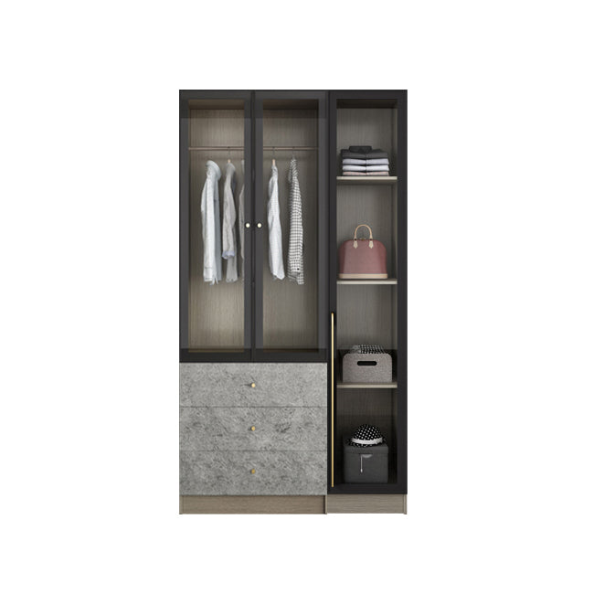 Contemporary Style Wardrobe Gray Colour Glass Wardrobe Closet