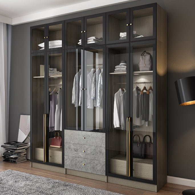 Contemporary Style Wardrobe Gray Colour Glass Wardrobe Closet