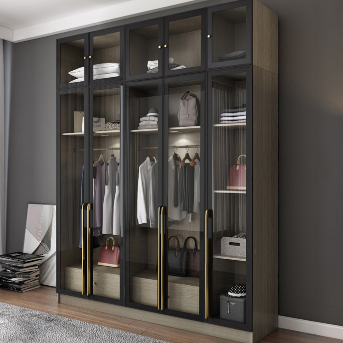 Contemporary Style Wardrobe Gray Colour Glass Wardrobe Closet
