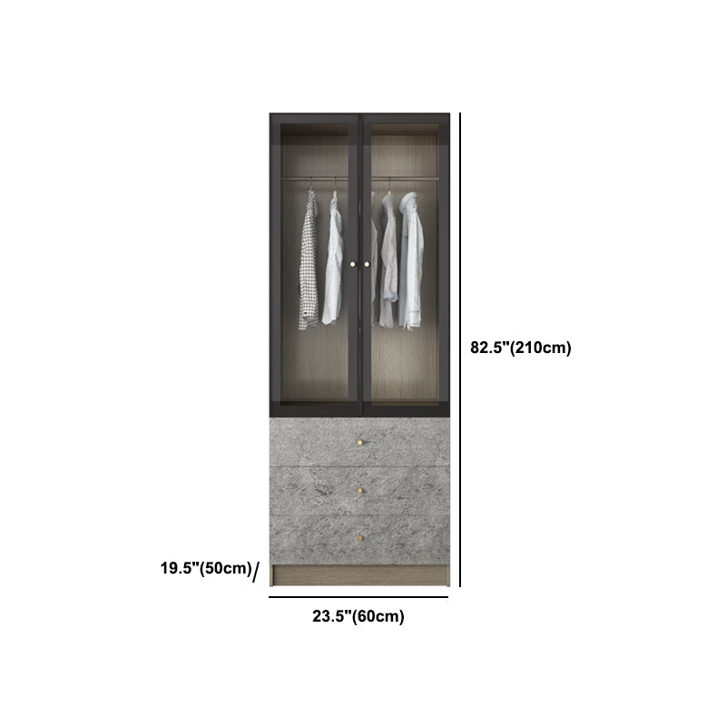 Contemporary Style Wardrobe Gray Colour Glass Wardrobe Closet