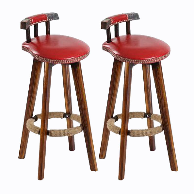 Scandinavian Wood Stool Faux Leather Counter Stool in Matte Finish