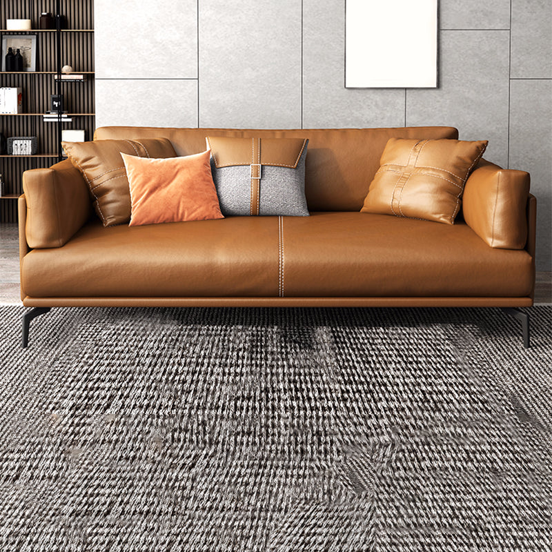 Contemporary Brown Cushions Standard Pillow Top Arm Genuine Leather Sofa