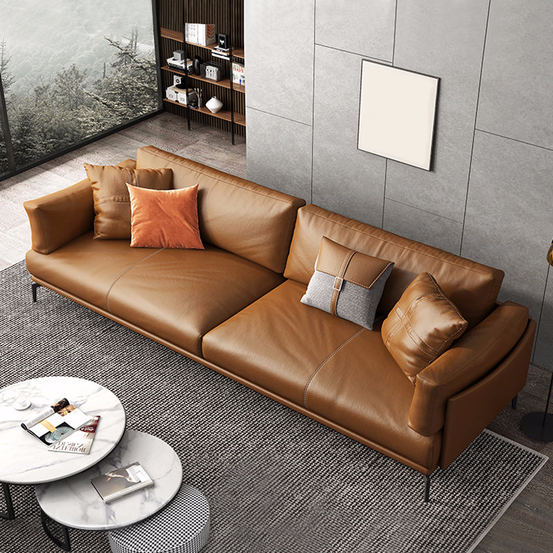 Contemporary Brown Cushions Standard Pillow Top Arm Genuine Leather Sofa