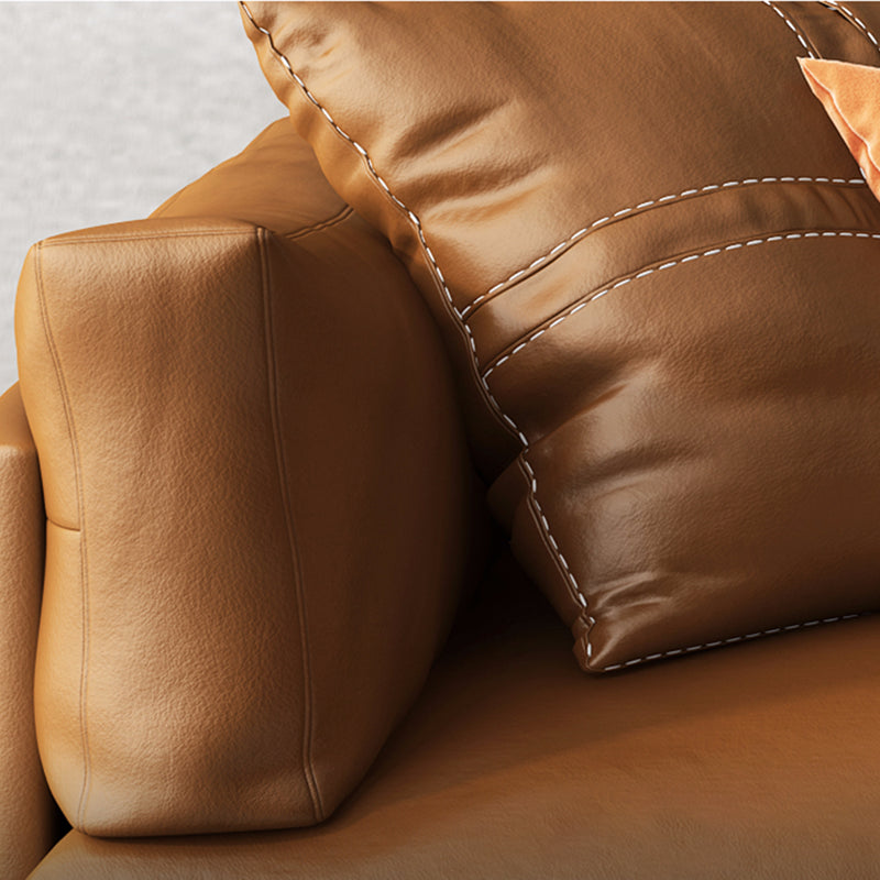 Contemporary Brown Cushions Standard Pillow Top Arm Genuine Leather Sofa