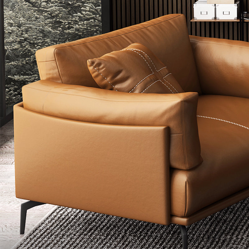 Contemporary Brown Cushions Standard Pillow Top Arm Genuine Leather Sofa