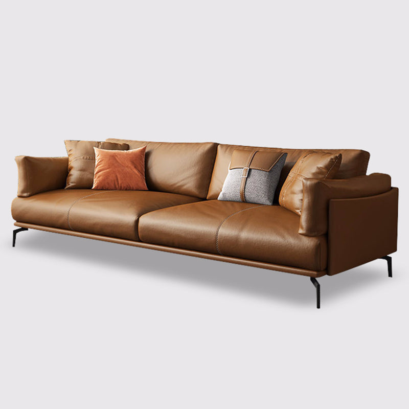 Contemporary Brown Cushions Standard Pillow Top Arm Genuine Leather Sofa