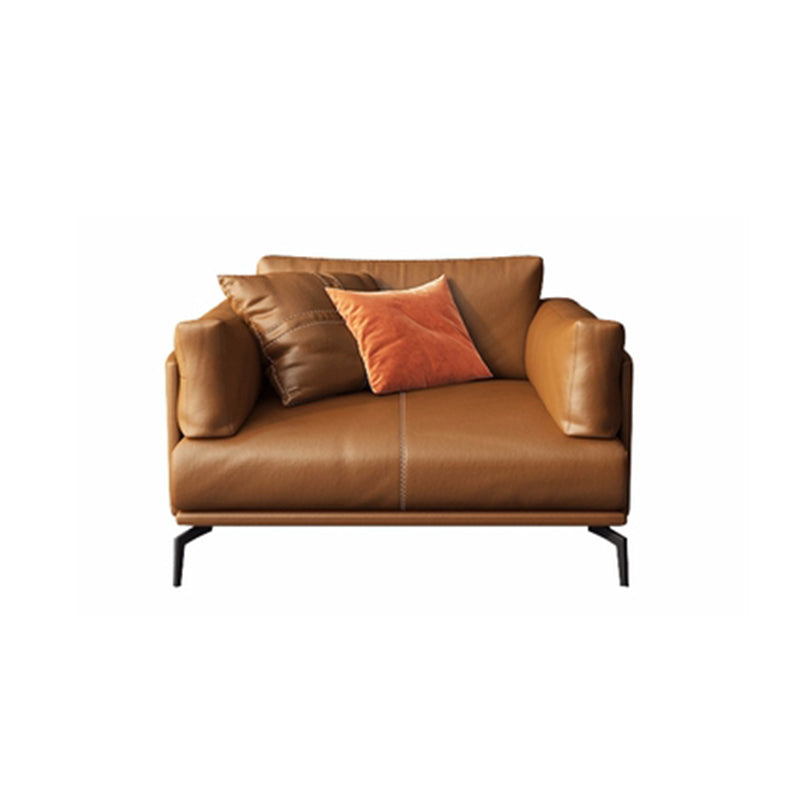 Contemporary Brown Cushions Standard Pillow Top Arm Genuine Leather Sofa