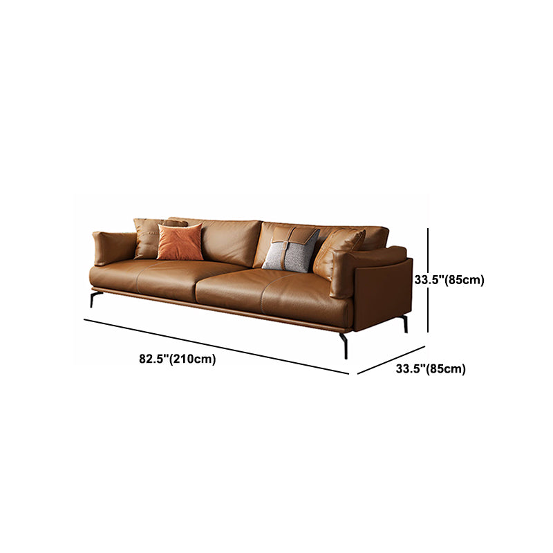 Contemporary Brown Cushions Standard Pillow Top Arm Genuine Leather Sofa
