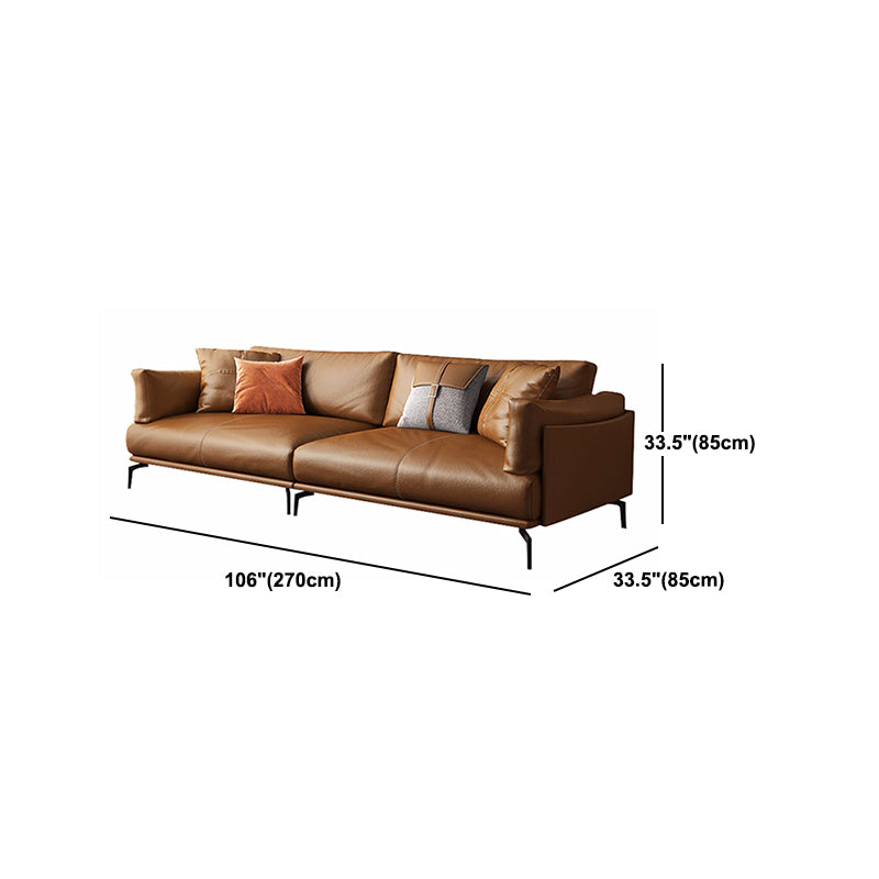 Contemporary Brown Cushions Standard Pillow Top Arm Genuine Leather Sofa